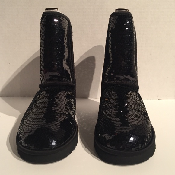 UGG Classic Short Black Sparkles Sequin Sheepskin - Picture 2 of 7